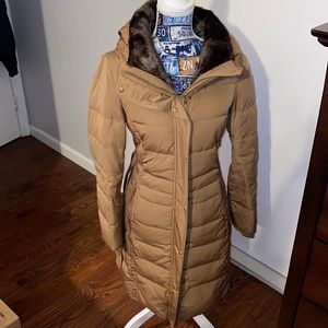 Zara light brown quilted long jacket. Size L. Worn once or twice.